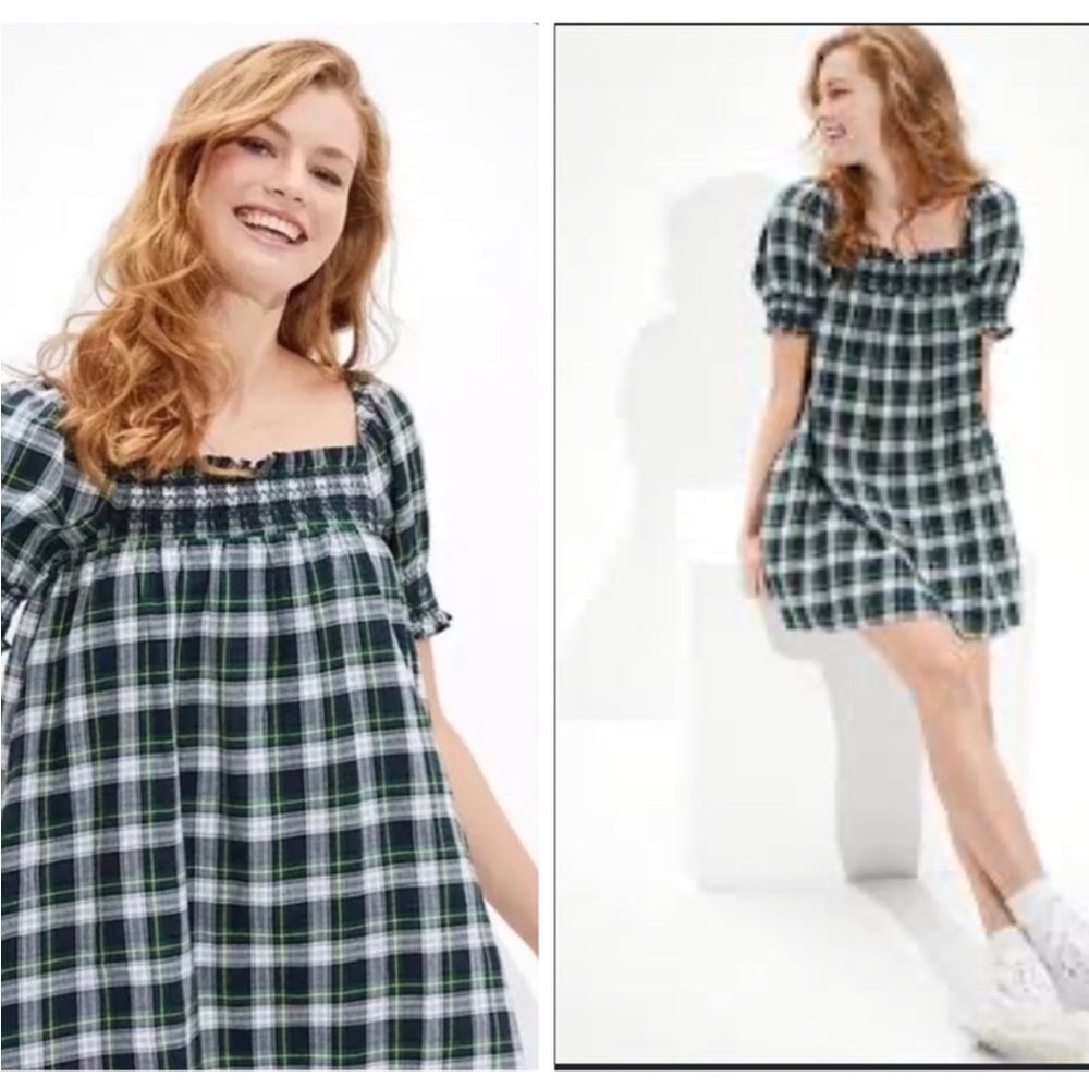 American Eagle Green Plaid Dress Small